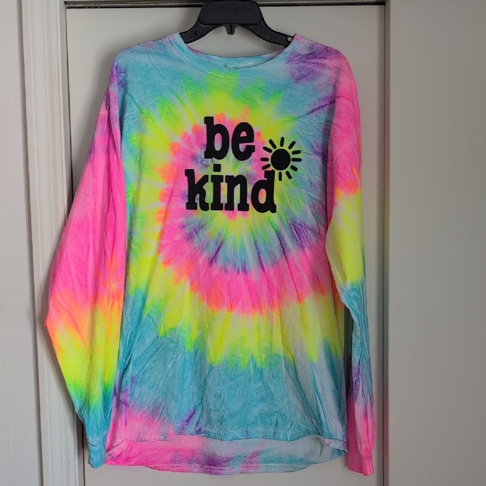 Colorful Tie-Dye 'Be Kind' Long Sleeve Tee Size XL